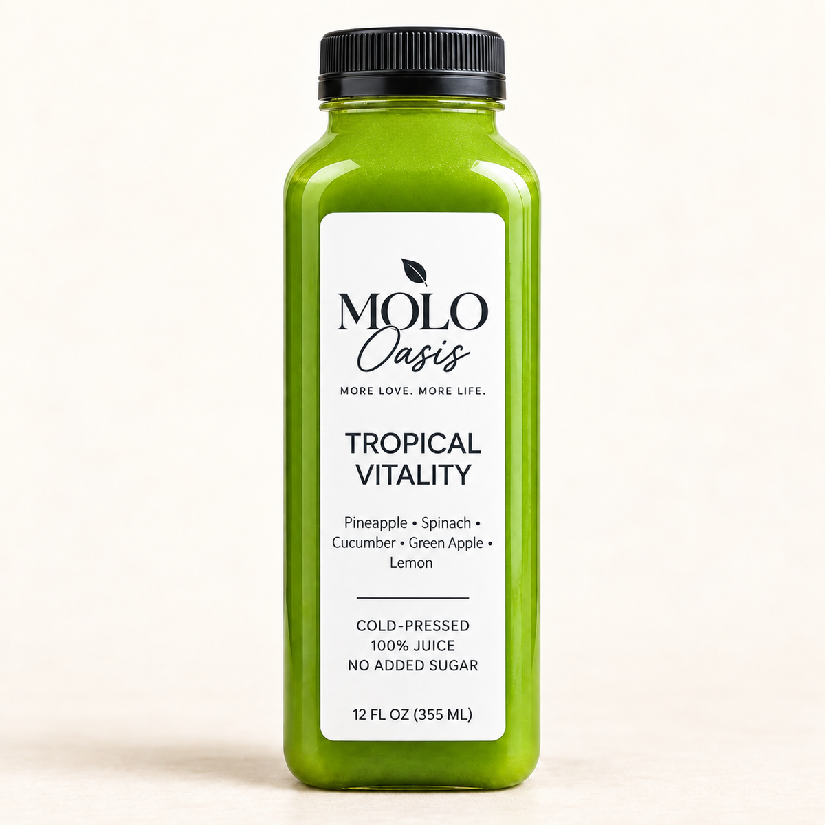 Tropical Vitality bottle with white MOLO Oasis label